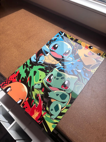 Poster Métal Starters Pokemon 1ère Gen -  Pop Art A4
