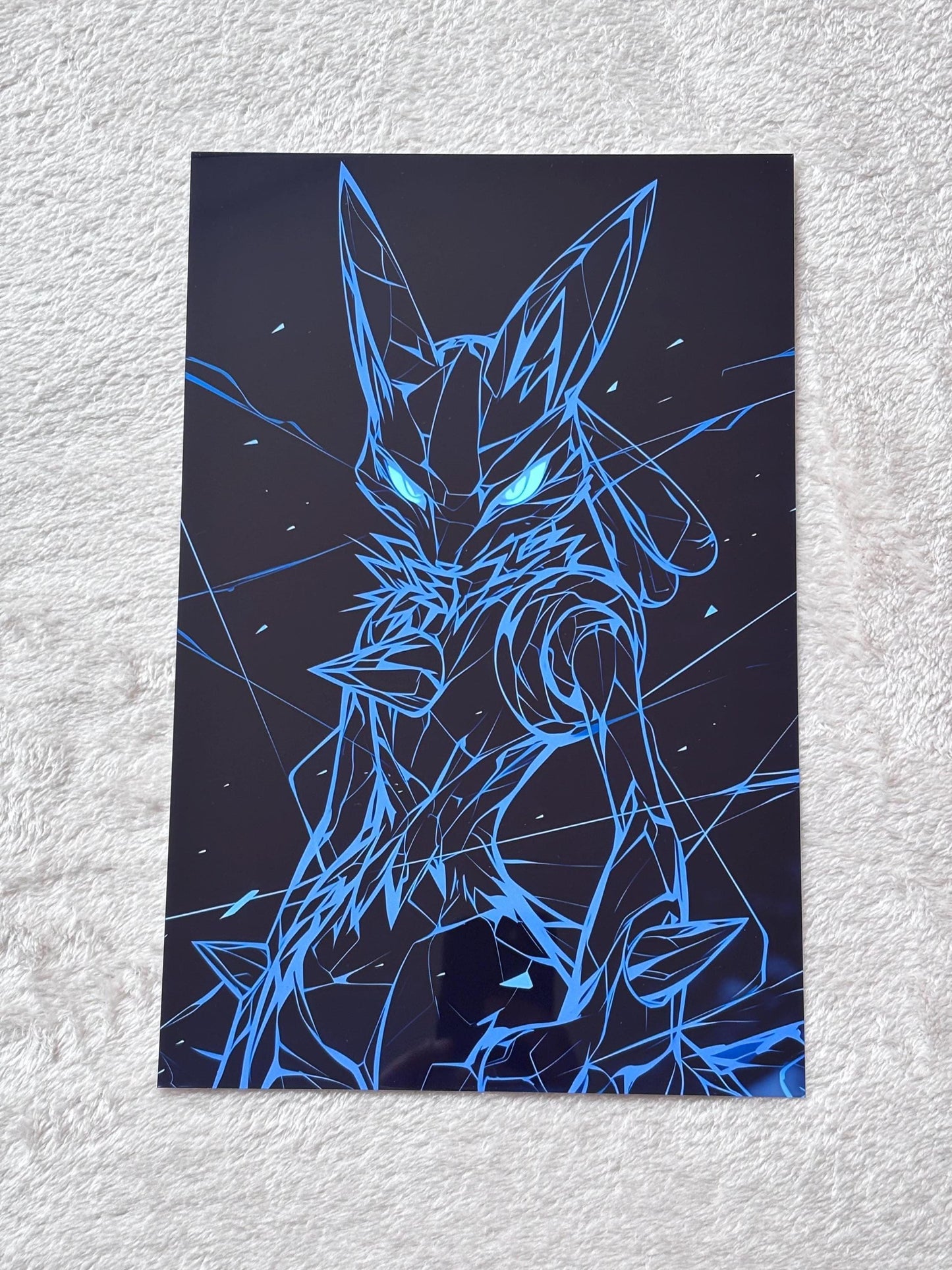 Poster Métal Lucario Cyberpunk – Art Mural Pokémon Néon | Impression Aluminium Brillante Décoration Gaming