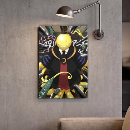 a colorful and whimsical illustration of a character with a yellow face, surrounded by various objects and text.