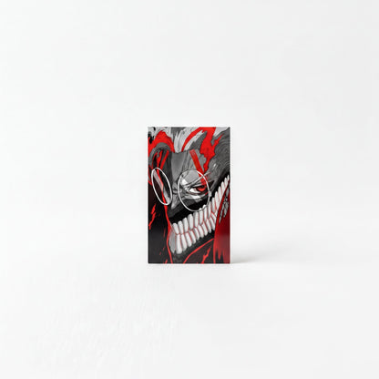 a striking, abstract design with bold red and black colors, creating a visually captivating and dynamic composition.