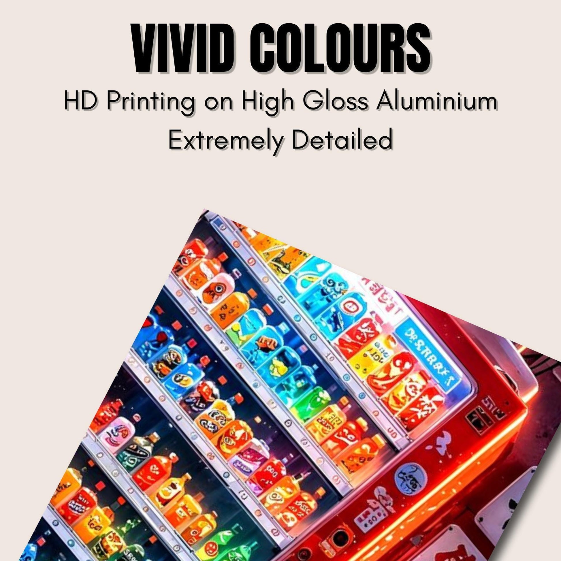 The image is a vibrant display of colorful bottles, likely representing various drinks or products, arranged in rows and columns. The bottles are illuminated, creating a visually striking and detailed image.
