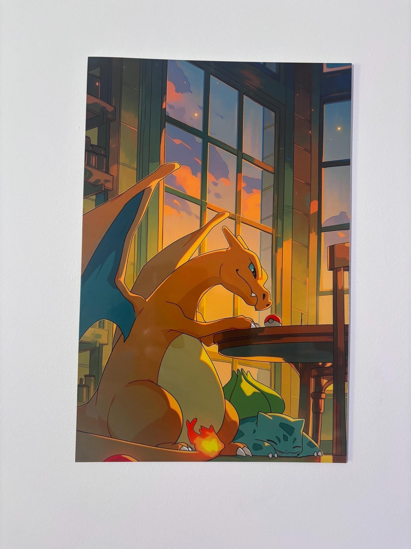 Poster Métal Dracaufeu – Art Mural Pokémon Dragon de Feu | Impression Aluminium Brillante Décoration Gaming