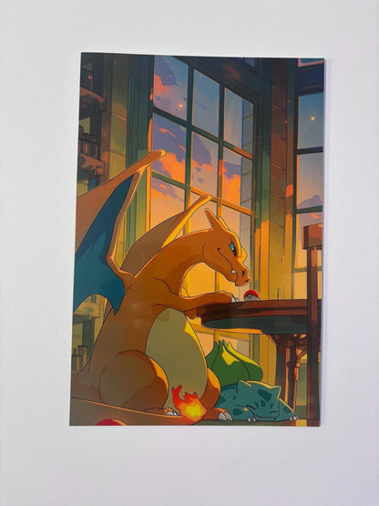 Poster Métal Dracaufeu – Art Mural Pokémon Dragon de Feu | Impression Aluminium Brillante Décoration Gaming