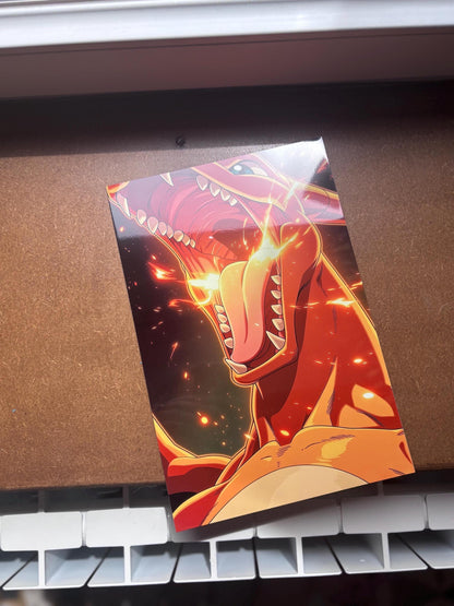 Poster Métal Dracaufeu – Art Mural Dragon de Feu | Impression Aluminium Haute Brillance 8x12 Pouces
