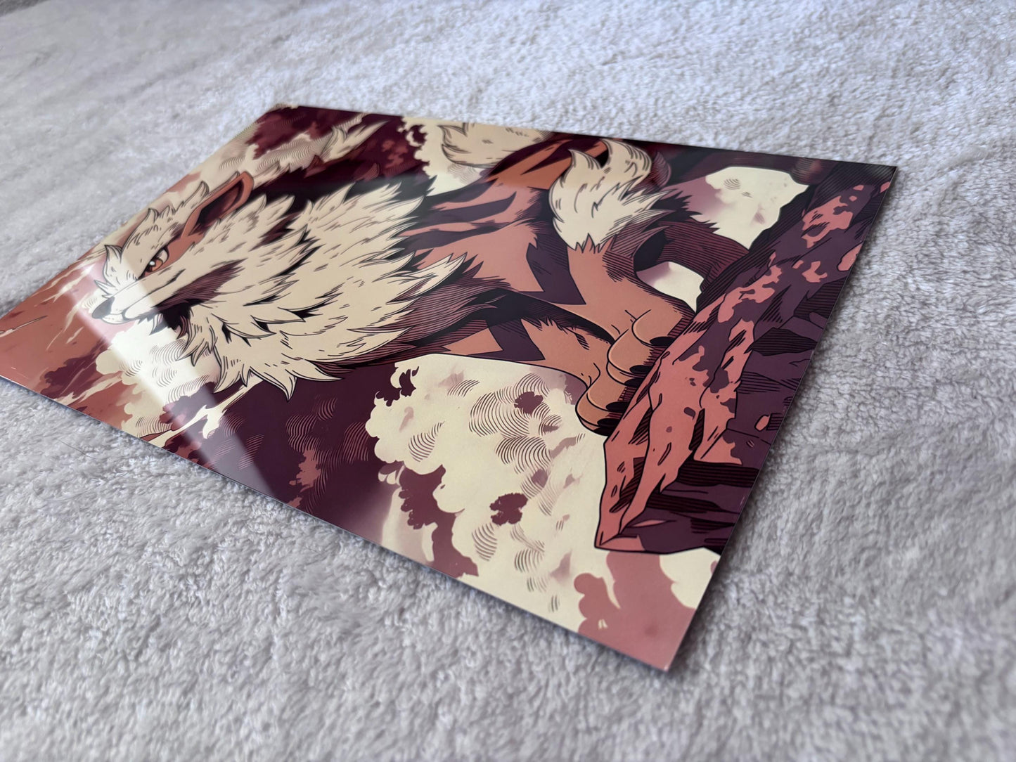 Poster Métal Arcanin – Art Mural Pokémon Feu Légendaire | Impression Aluminium Brillante Décoration Anime
